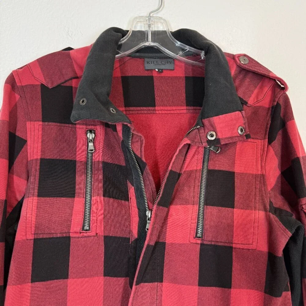 Kill City Red Black Plaid Flannel Jacket Punk Grunge Streetwear Medium